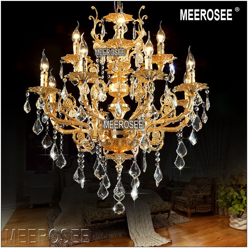 Meerosee Modern Luxury 12 Arms Crystal Chandelier Light Gold Pendant Lamp D29.5 inch