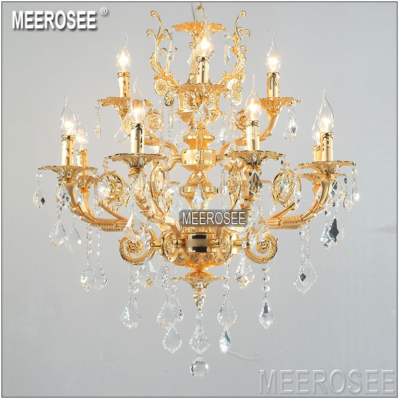 Meerosee Modern Luxury 12 Arms Crystal Chandelier Light Gold Pendant Lamp D29.5 inch