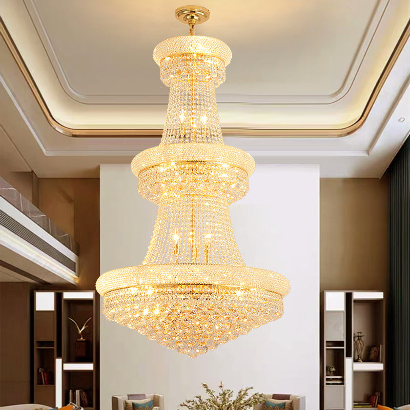 Gold Crystal Chandelier Light Fixture Modern Chrome Pendant Lamp For Restaurant Foyer