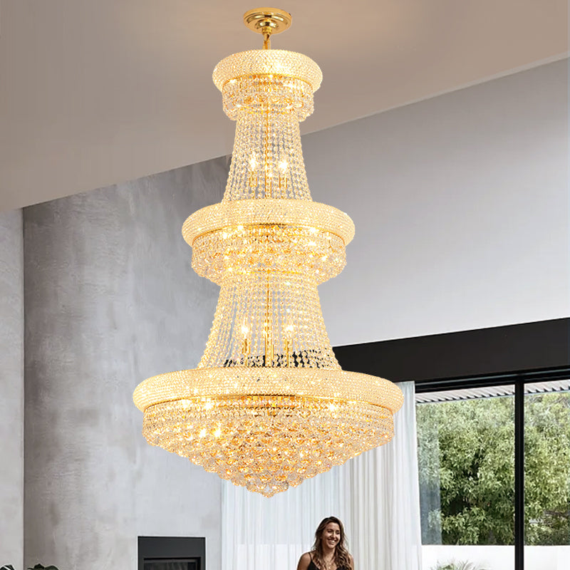 Gold Crystal Chandelier Light Fixture Modern Chrome Pendant Lamp For Restaurant Foyer