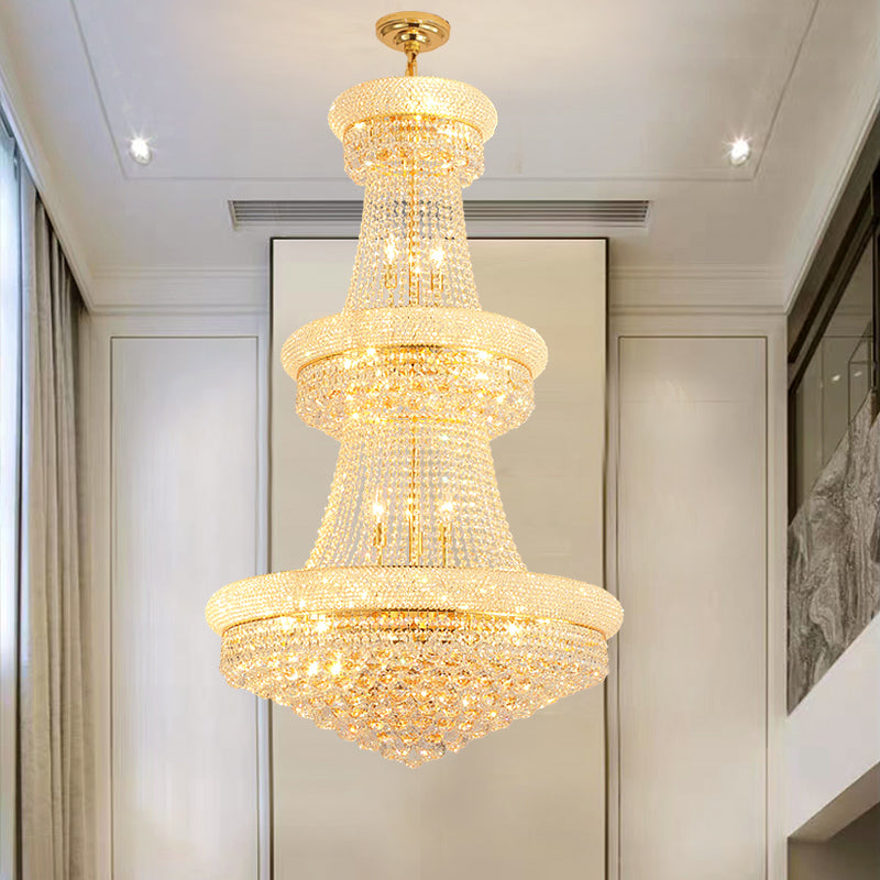 Gold Crystal Chandelier Light Fixture Modern Chrome Pendant Lamp For Restaurant Foyer