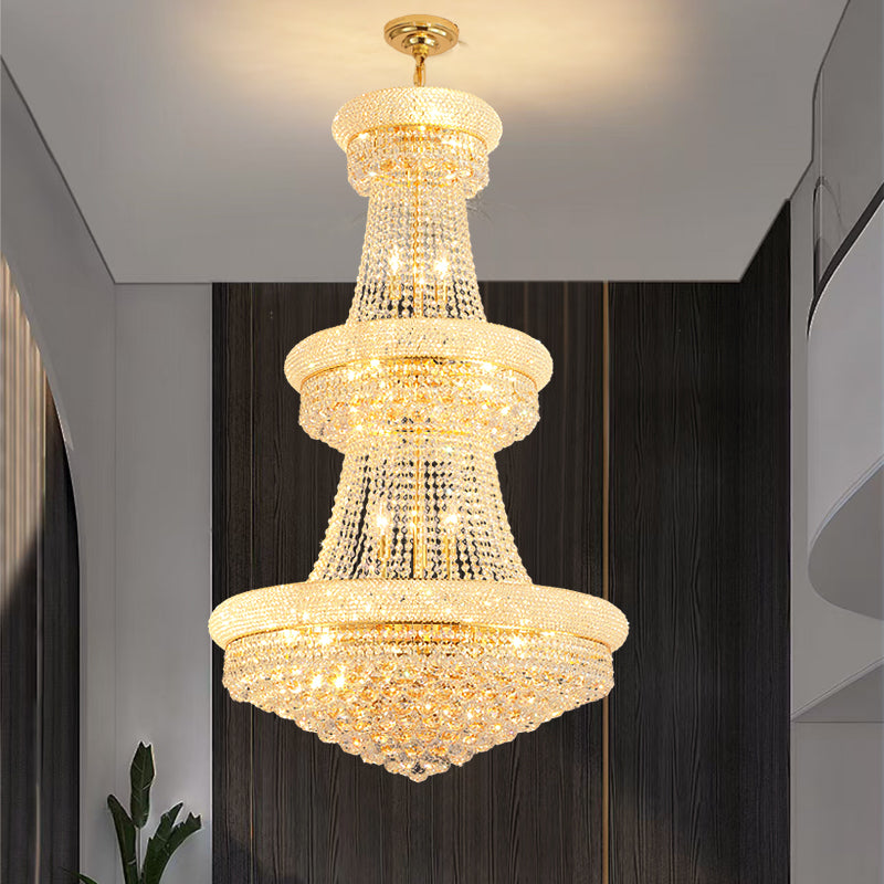 Gold Crystal Chandelier Light Fixture Modern Chrome Pendant Lamp For Restaurant Foyer