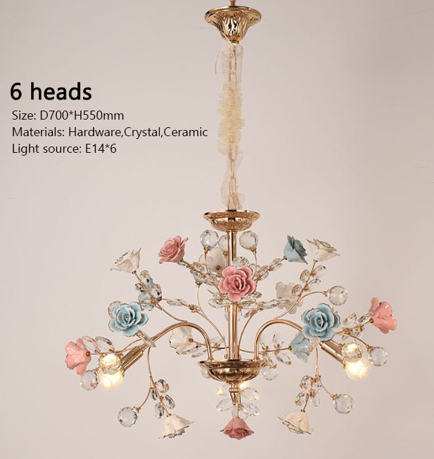 MEEROSEE French Ceramic Flower Chandelier Modern European Crystal Chandelier Luxurious Flower Crystal Light MD98053