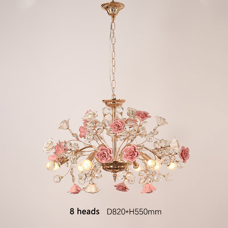 MEEROSEE French Ceramic Flower Chandelier Modern European Crystal Luxurious Crystal Light MD98053-L8