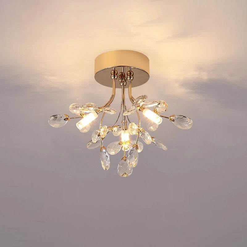 MEEROSEE Luxury Colored Chandelier Lights Decorative French Flower Ceramic Rose Chandelier for Aisle Corridor MD98053-ceiling wall