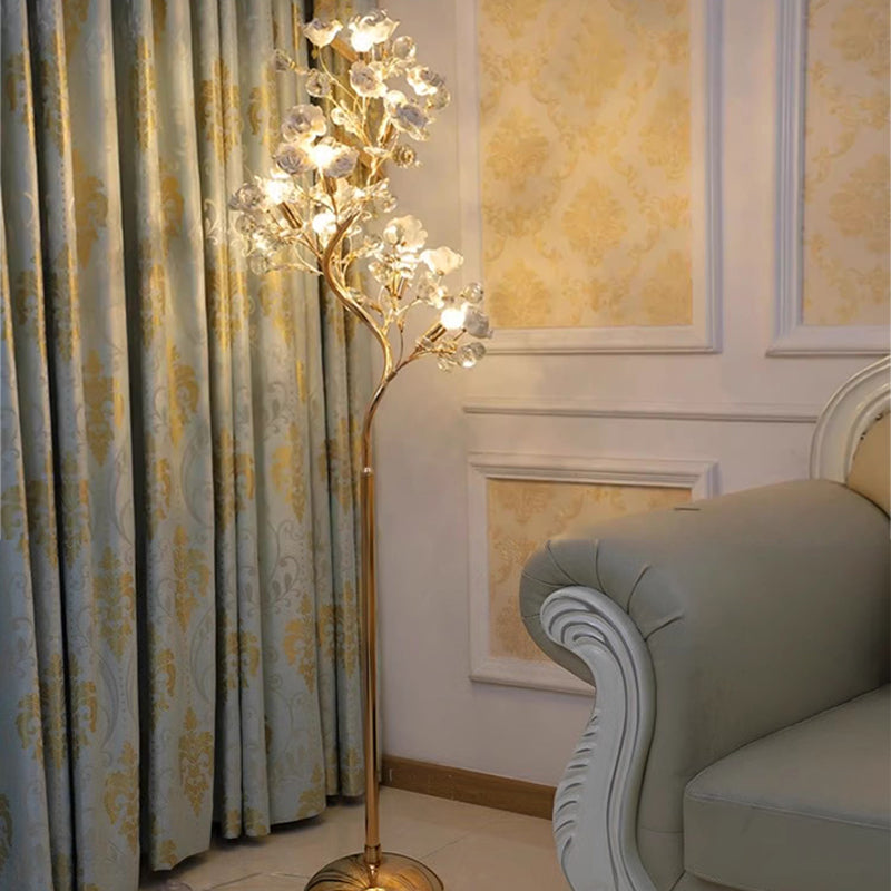 Modern Luxury Crystal Floor Lamp ‎Ceramic-White Living Room Bedroom Standing Light FL98053