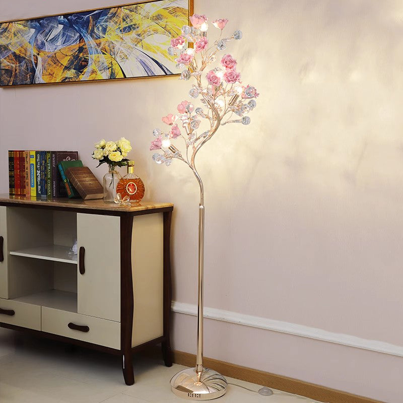 Modern Luxury Crystal Floor Lamp ‎Ceramic-Pink Living Room Bedroom Standing Light FL98053