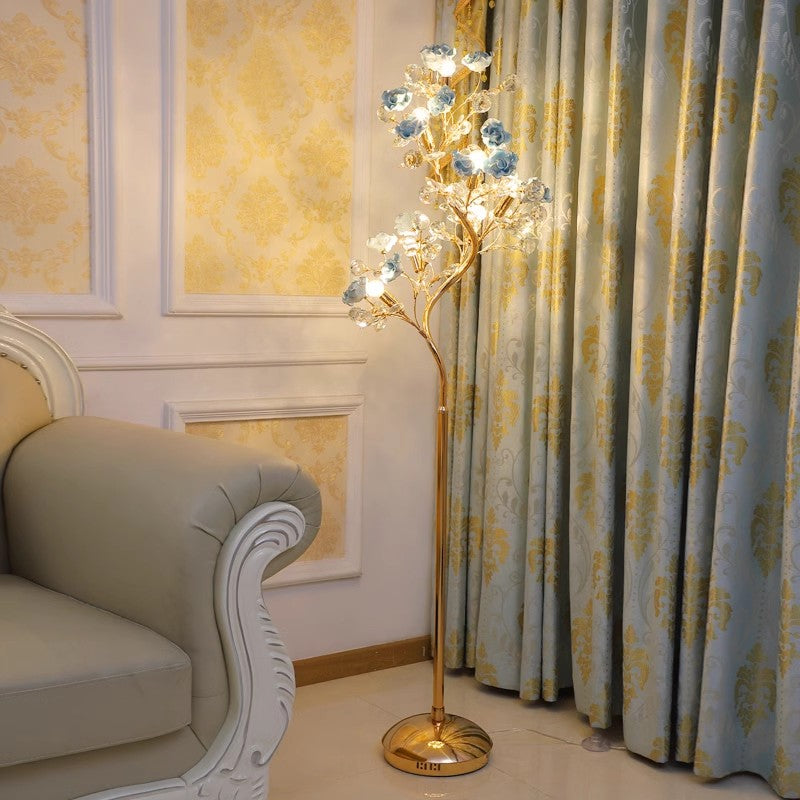 Modern Luxury Crystal Floor Lamp ‎Ceramic-Blue Living Room Bedroom Standing Light FL98053