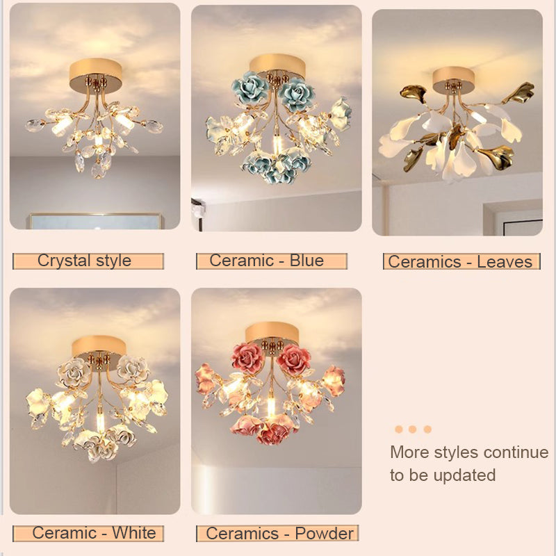 MEEROSEE Luxury Colored Chandelier Lights Decorative French Flower Ceramic Rose Chandelier for Aisle Corridor MD98053-ceiling wall