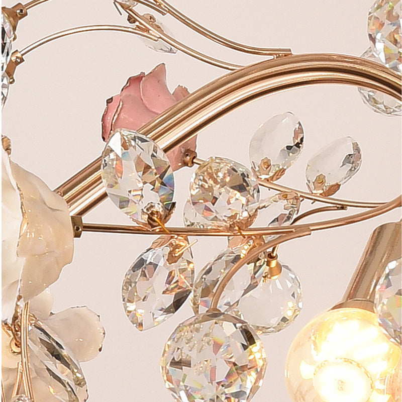 MEEROSEE French Ceramic Flower Chandelier Modern European Crystal Luxurious Crystal Light MD98053-L8