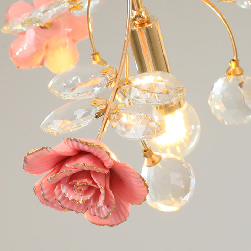 MEEROSEE French Ceramic Flower Chandelier Modern European Crystal Luxurious Crystal Light MD98053-L8