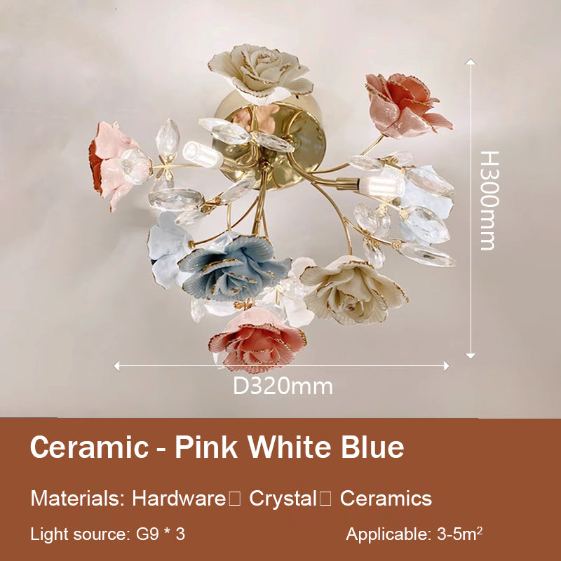 MEEROSEE Luxury Colored Chandelier Lights Decorative French Flower Ceramic Rose Chandelier for Aisle Corridor MD98053-ceiling wall