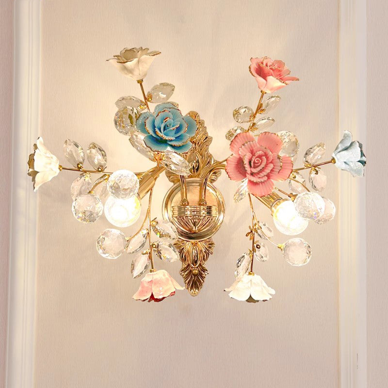 Modern Luxury Crystal Wall Lamp Creativity Ceramics Flower Bedroom Bedside Light MD98053-L2