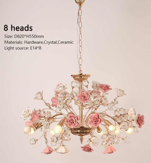 MEEROSEE French Ceramic Flower Chandelier Modern European Crystal Chandelier Luxurious Flower Crystal Light MD98053