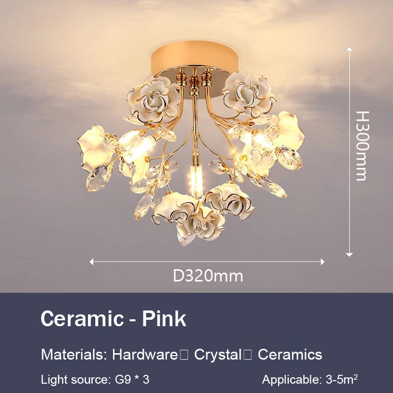 MEEROSEE Luxury Colored Chandelier Lights Decorative French Flower Ceramic Rose Chandelier for Aisle Corridor MD98053-ceiling wall