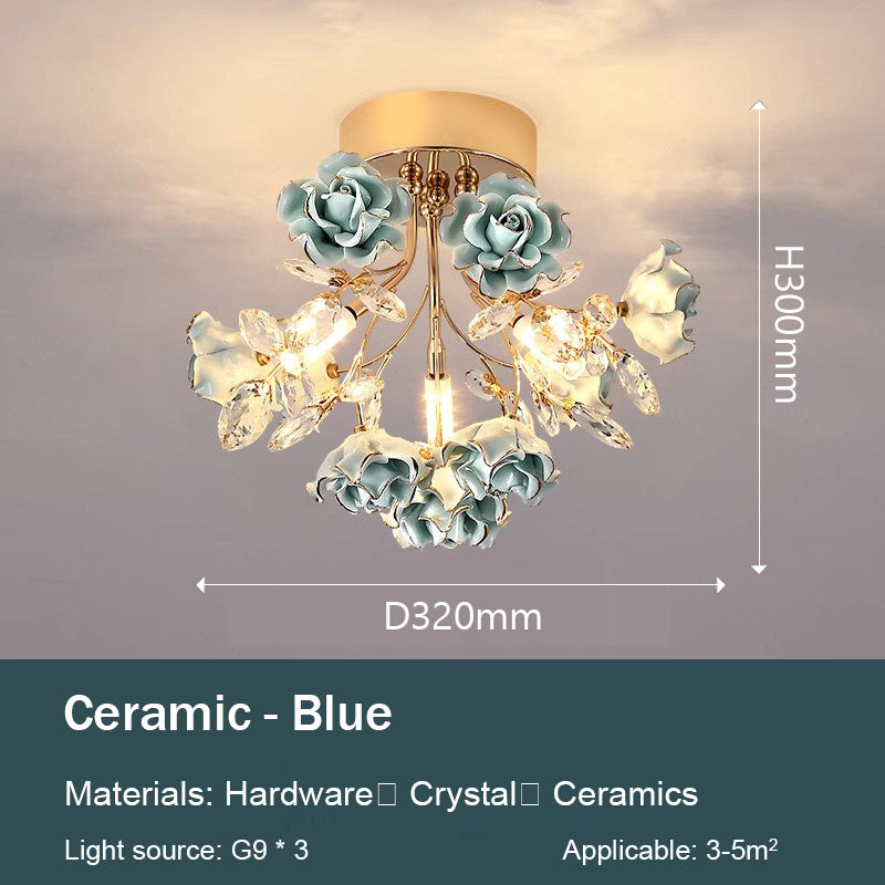 MEEROSEE Luxury Colored Chandelier Lights Decorative French Flower Ceramic Rose Chandelier for Aisle Corridor MD98053-ceiling wall