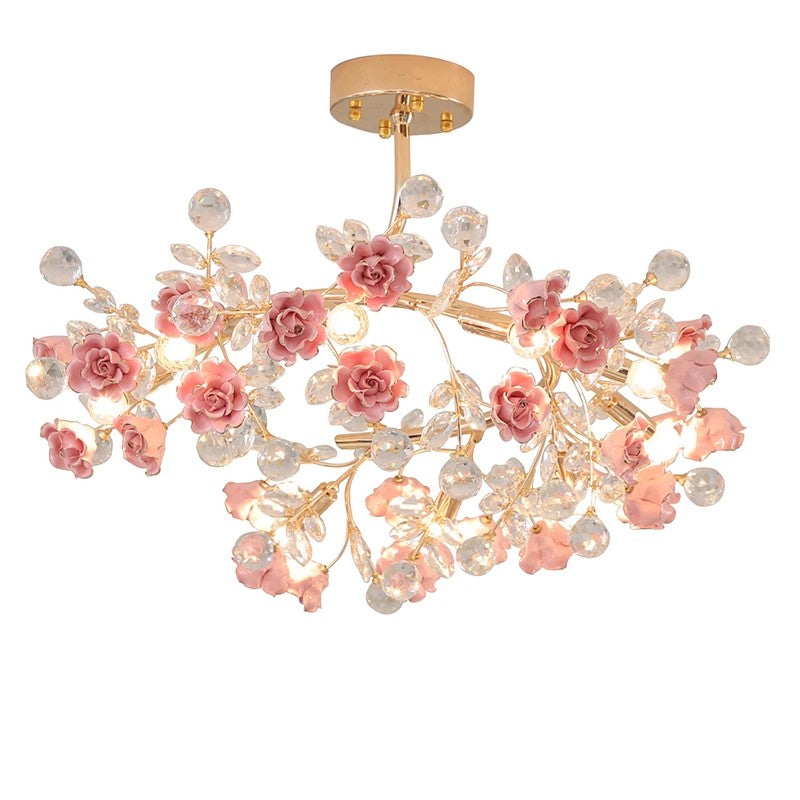 MEEROSEE French Ceramic Flower Chandelier European Crystal Light MD98055-L6