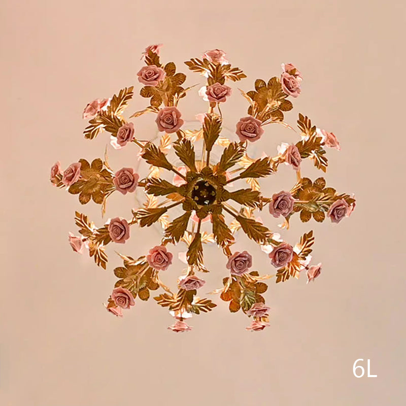 MEEROSEE Rose Gold Chandelier Pendant Light Ceiling Rose Pending Ceiling Pink Flower MD98060