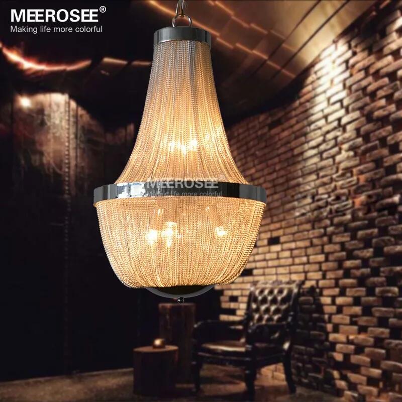 Modern Aluminum Chain Pendant Light Fixture Contemporary Chrome Chandelier Lamp