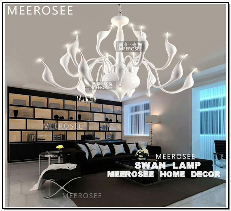 Meerosee Modern White Swan Chandelier Light Fixture Lighting Black Romantic Pendant Light