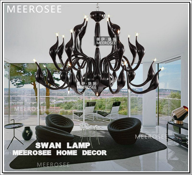 Meerosee Modern White Swan Chandelier Light Fixture Lighting Black Romantic Pendant Light