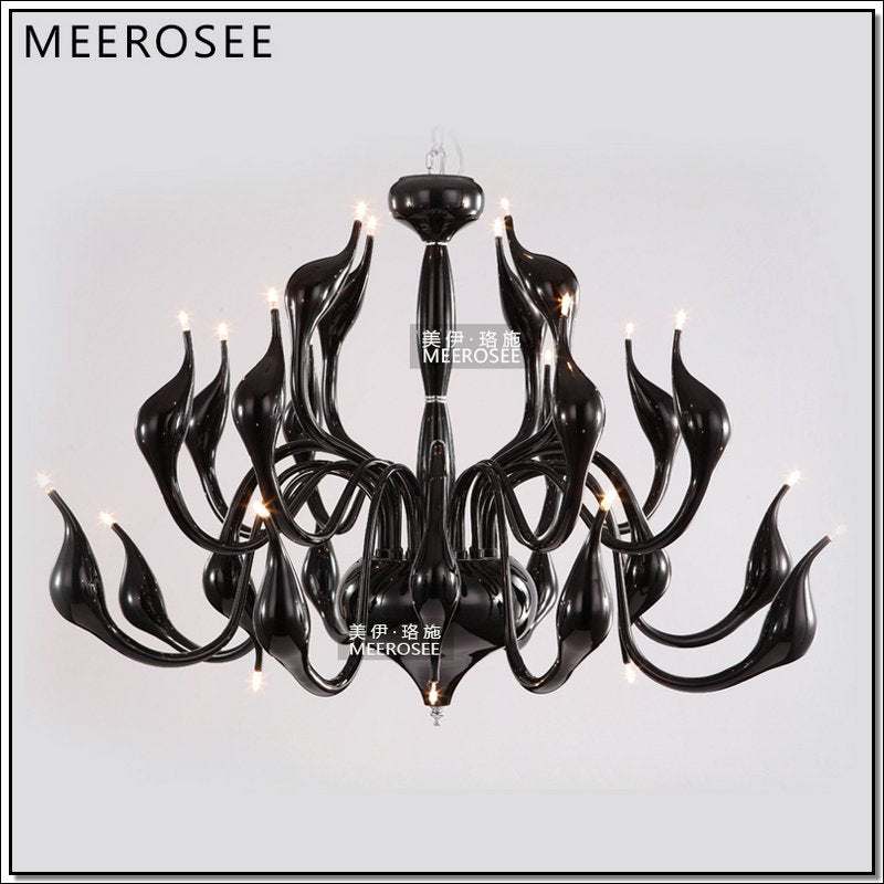 Meerosee Modern White Swan Chandelier Light Fixture Lighting Black Romantic Pendant Light