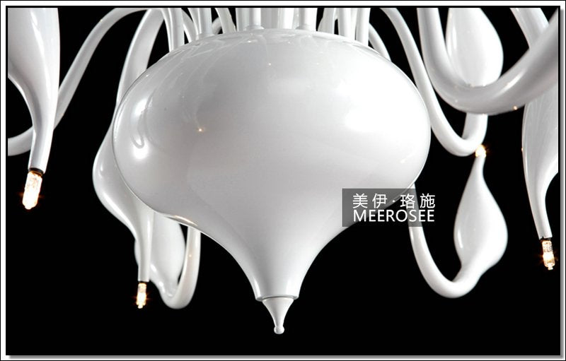 Meerosee Modern White Swan Chandelier Light Fixture Lighting Black Romantic Pendant Light