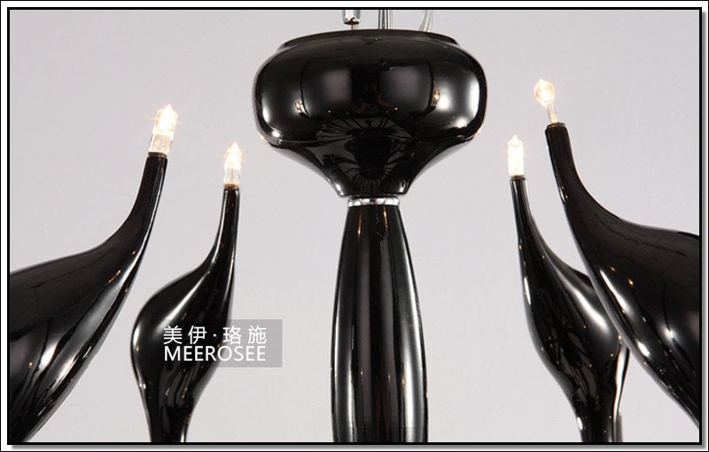 Meerosee Modern White Swan Chandelier Light Fixture Lighting Black Romantic Pendant Light