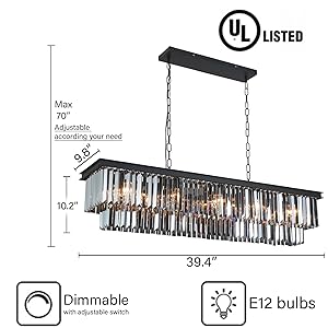 Modern Smoke K9 Crystal Chandelier Light  Black Elegant Pendant Ceiling Lamp