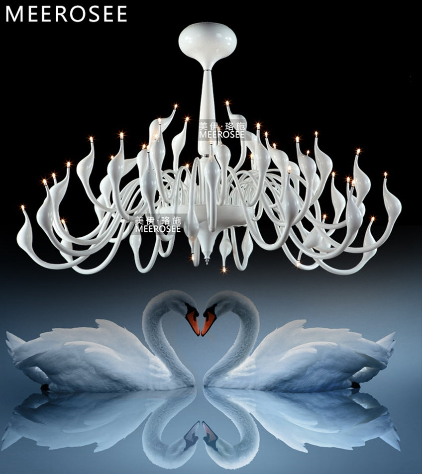 Meerosee Modern White Swan Chandelier Light Fixture Lighting Black Romantic Pendant Light