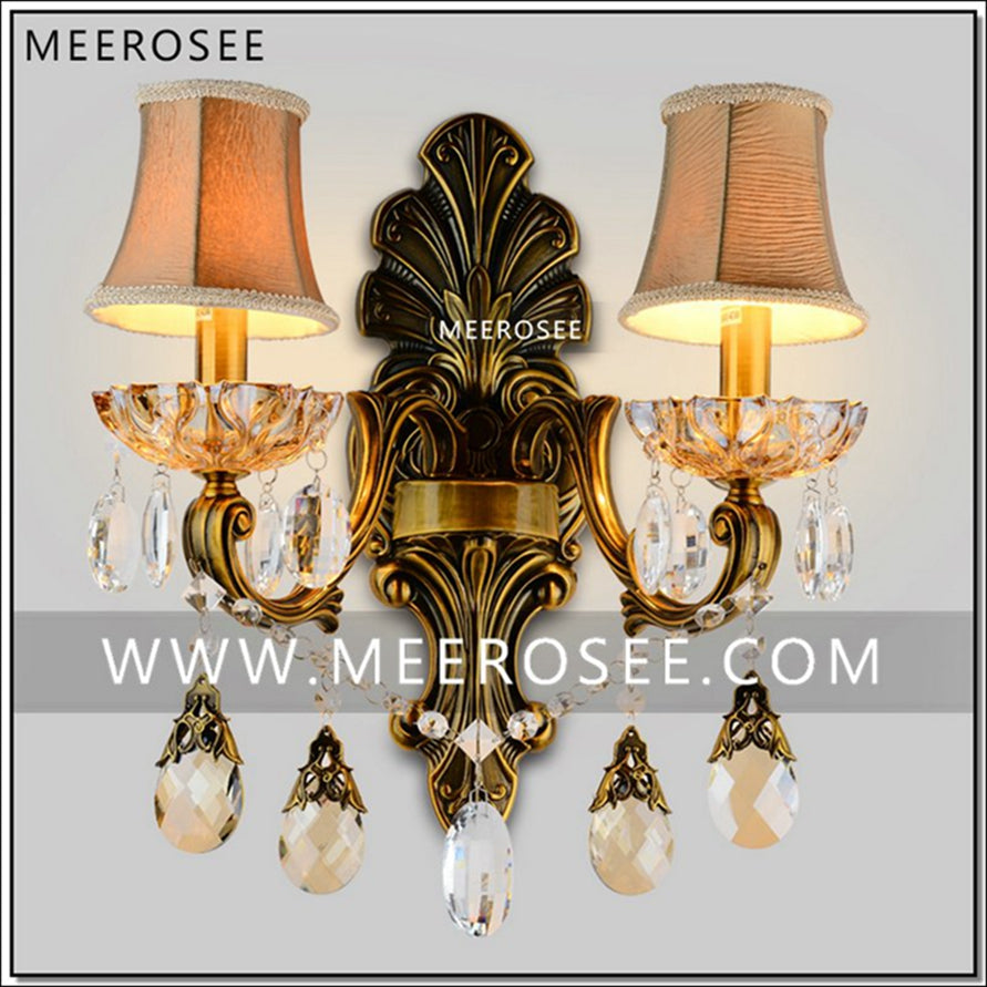 Meerosee Modern Crystal Wall Sconces Light Fixture Bronze Wall Bracket Light 2 lights