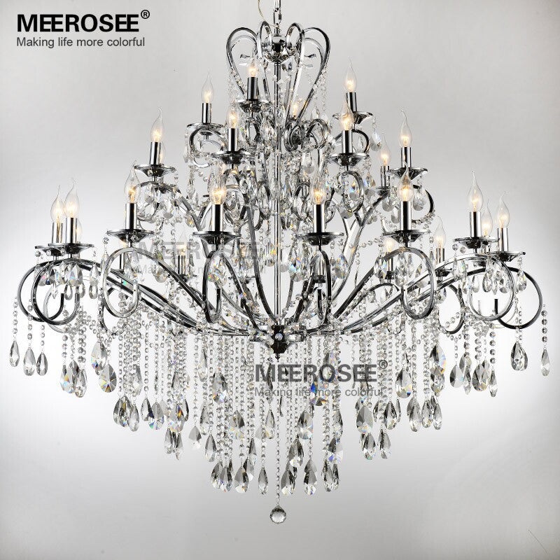 Meerosee Modern Chandelier Crystal Light Fixture Large Chrome 28 Arms Wrought Iron Light