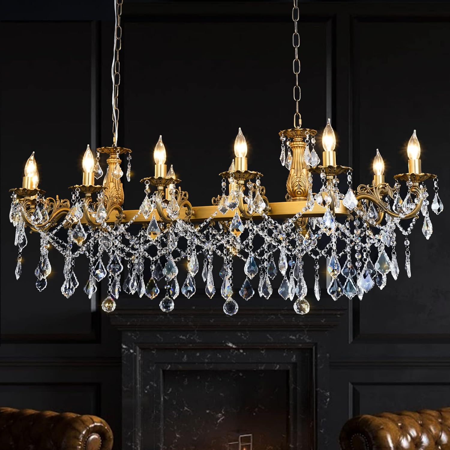 Crystal Chandeliers Rectangle Hanging Ceiling Light Fixture L33.85/L42.91/L51.95