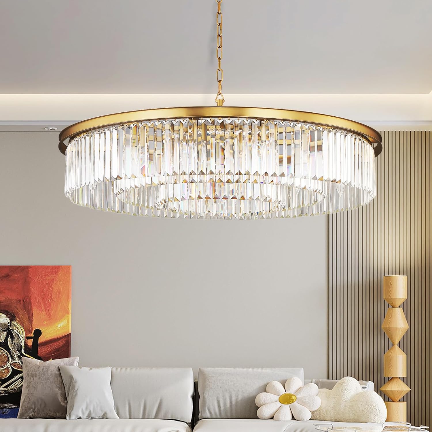 Copper Crystal Chandeliers Modern Contemporary Pendant Ceiling Lights Fixtures 3-Tier