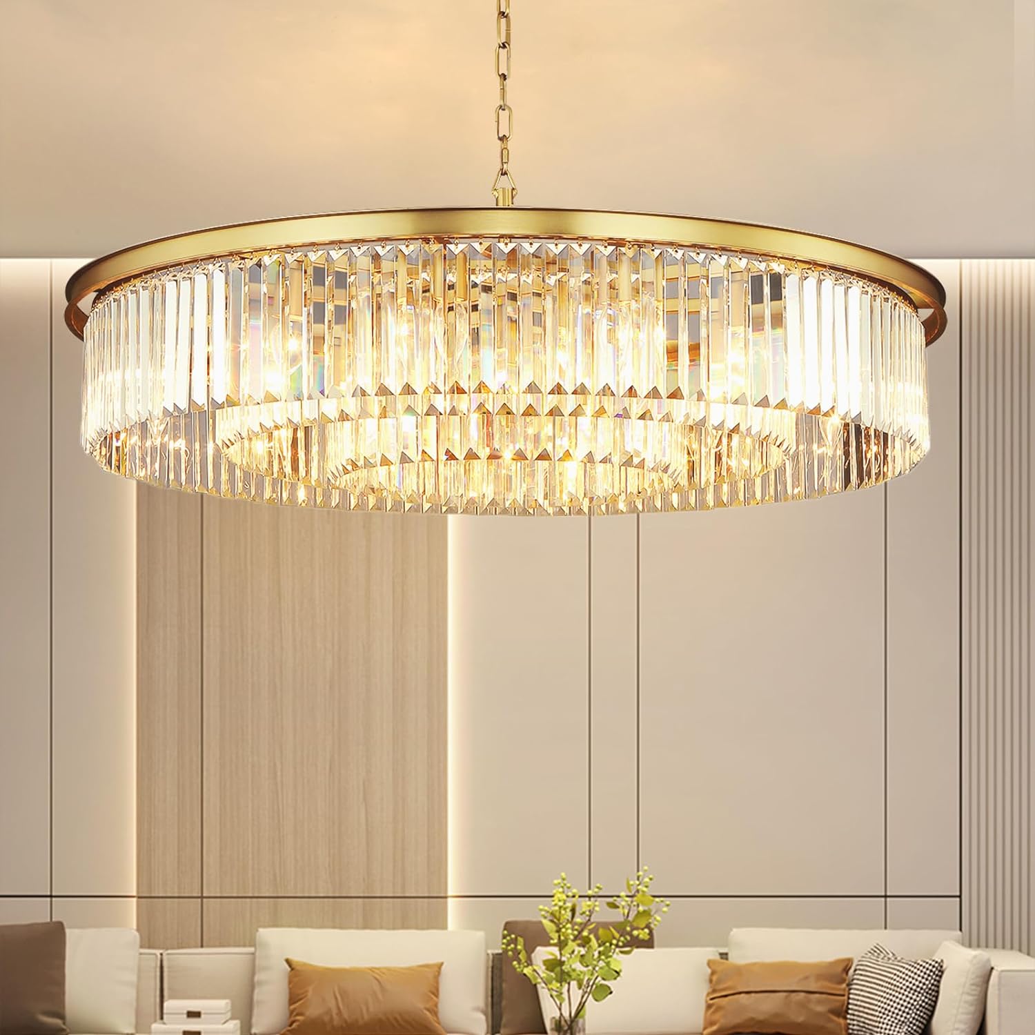 Copper Crystal Chandeliers Modern Contemporary Pendant Ceiling Lights Fixtures 3-Tier