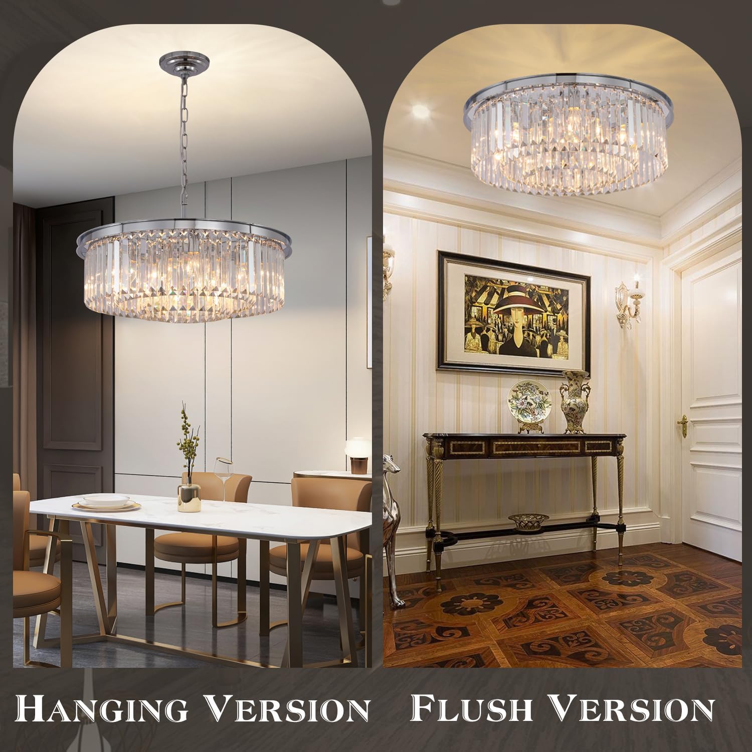 Meerosee Chrome Crystal Chandelier Light 3-Tier Pendant Ceiling Lamp for Dining Room