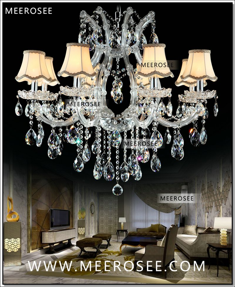 Meerosee Maria Theresa Crystal Chandelier Lamp Clear White Pendant Lamp with Lampshade