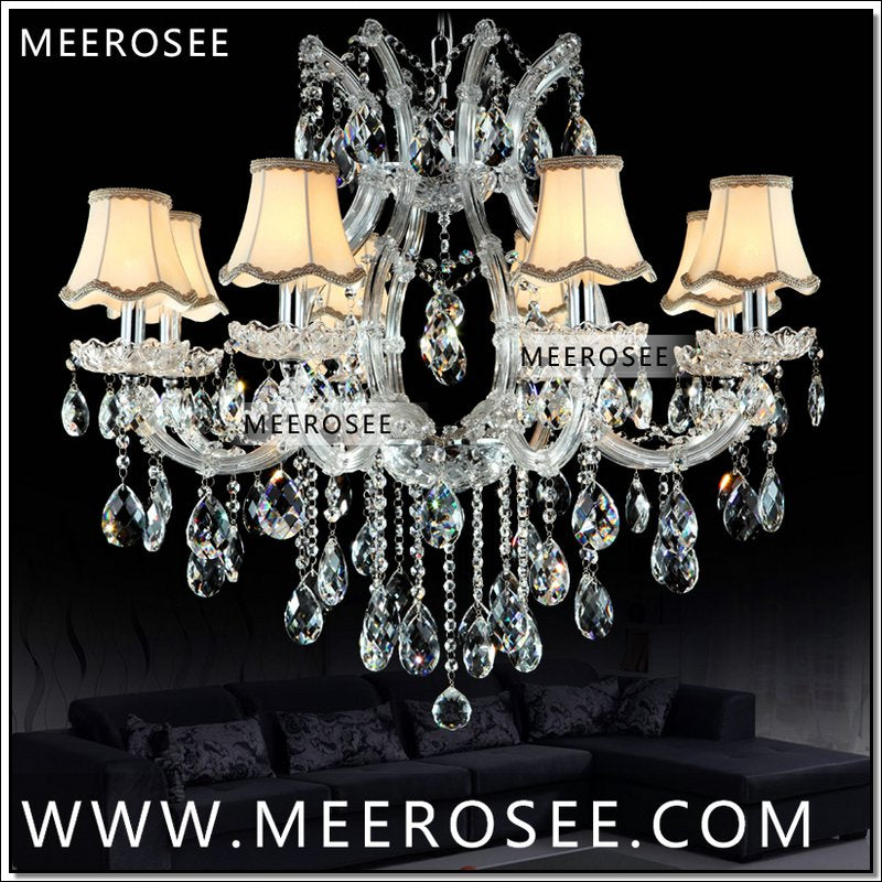 Meerosee Maria Theresa Crystal Chandelier Lamp Clear White Pendant Lamp with Lampshade