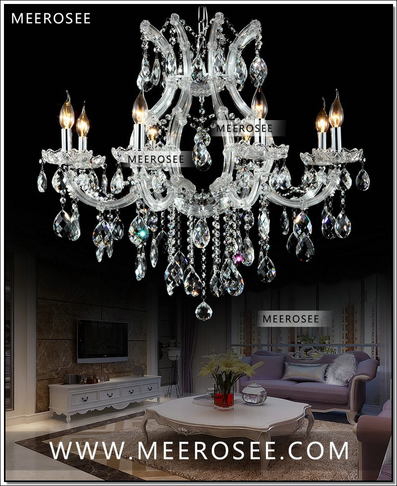 Meerosee Maria Theresa Crystal Chandelier Lamp Clear White Pendant Lamp with Lampshade