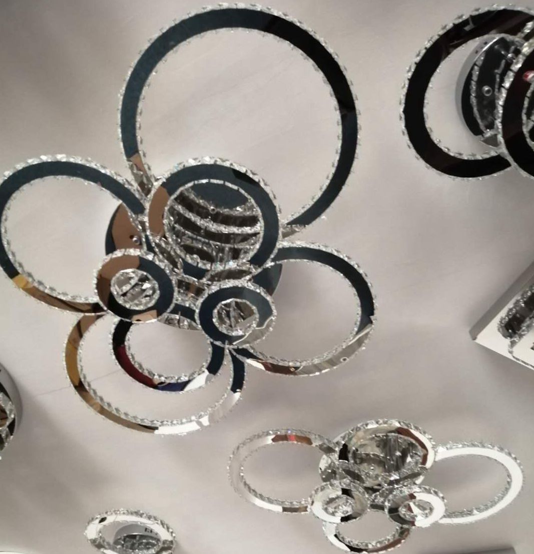 Modern Crystal Ceiling Lamps Diamond Chrome LED Chandeliers Light 8 Rings